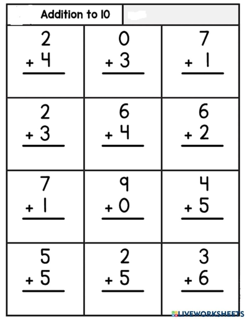 1 Digit Vertical Addition Interactive Worksheet Edform Worksheets 