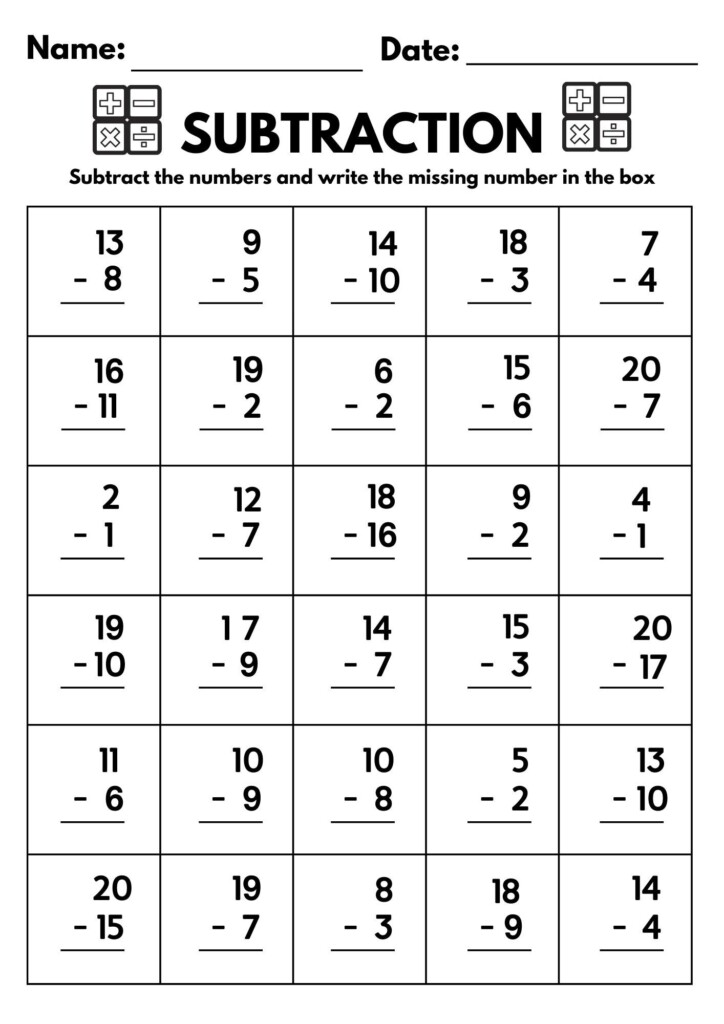 10 Printable Subtraction Fill In The Blanks Worksheets Numbers 1 