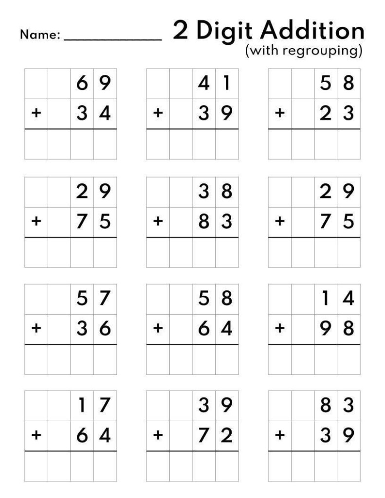 10 Printable Two Digit Addition Worksheets Double Digit Addition 