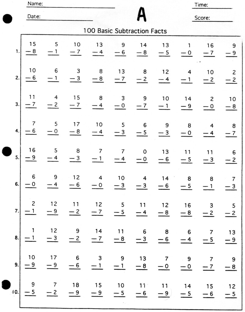 100 Math Facts Printable Worksheets Printable Worksheets