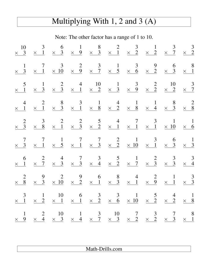 100 Vertical Questions Multiplication Facts 1 51 10 A Free 