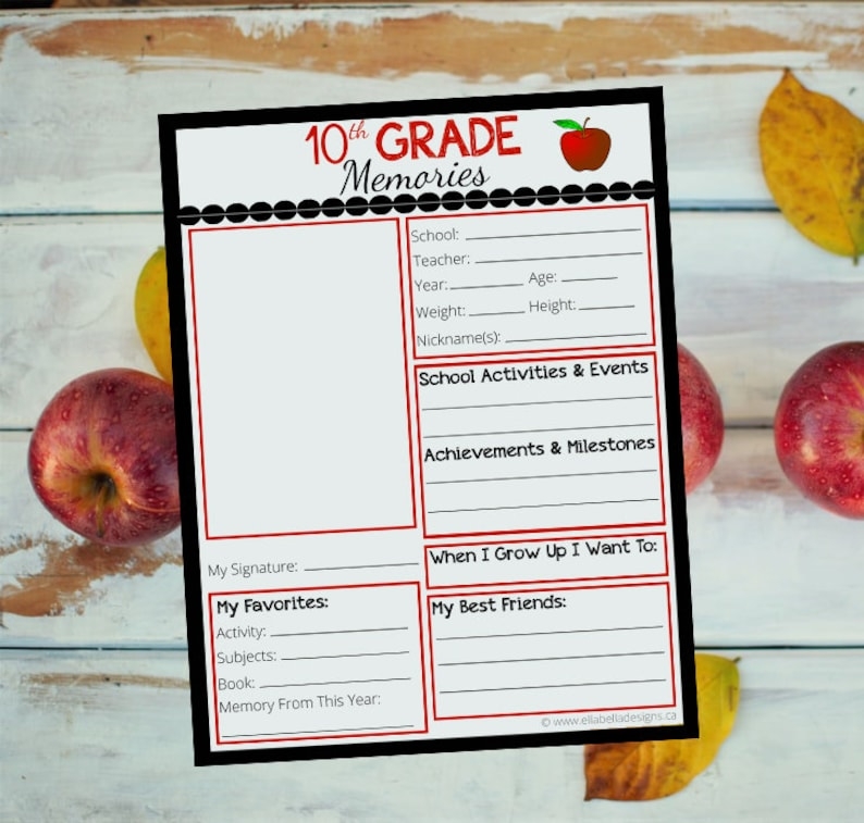 10th GRADE School Memories PRINTABLE Page Last Day Of School Etsy