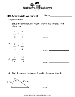 11th Grade Math Worksheets Free Printable Worksheets For Teachers And