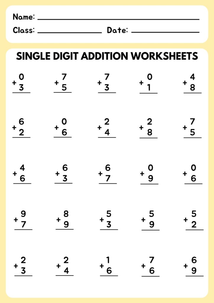 12 Printable Addition Worksheets Single Digit Preschool 1st 