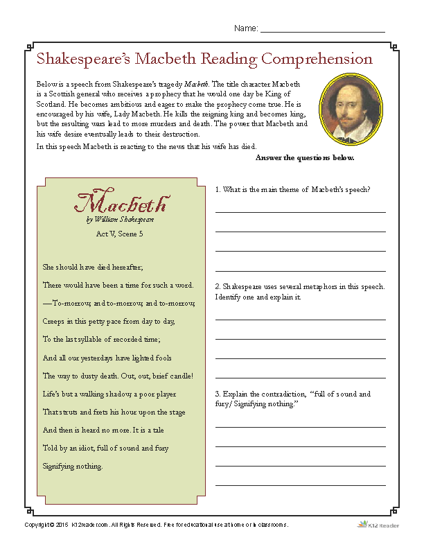 12th Grade Reading Comprehension