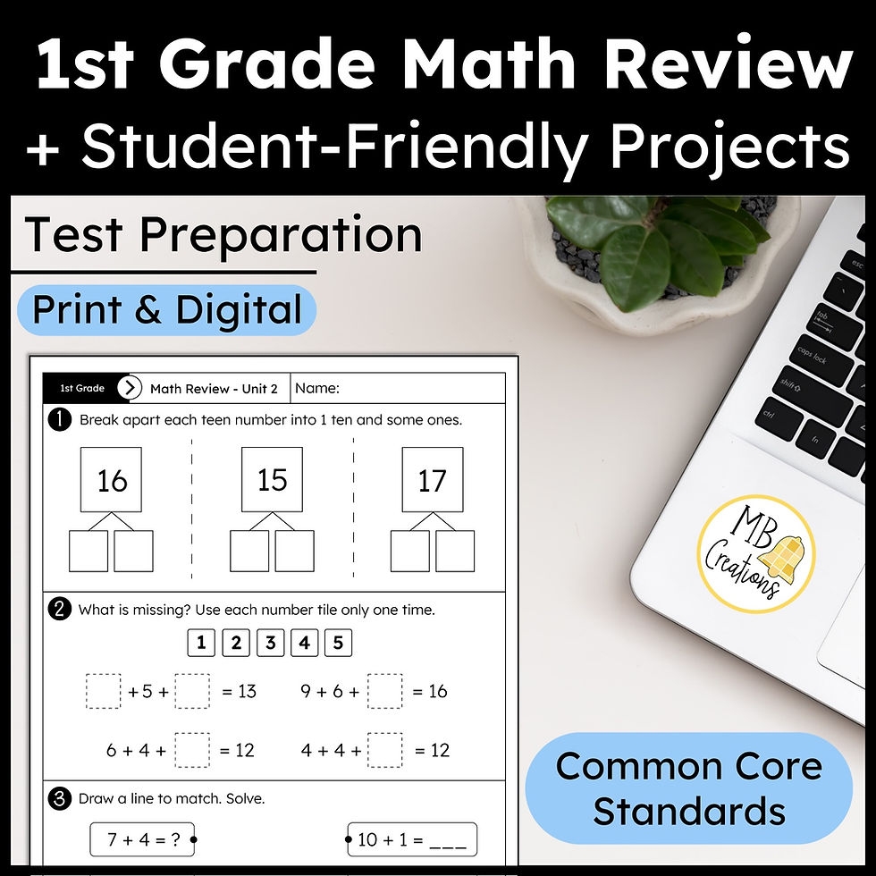 1st Grade IReady Math Test Prep Worksheets Projects Slides Unit 