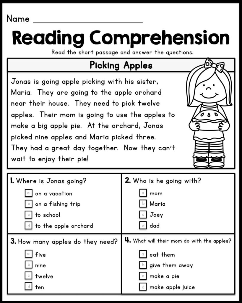 1St Grade Reading Comprehension Worksheets Pdf For Printable Db Excel 