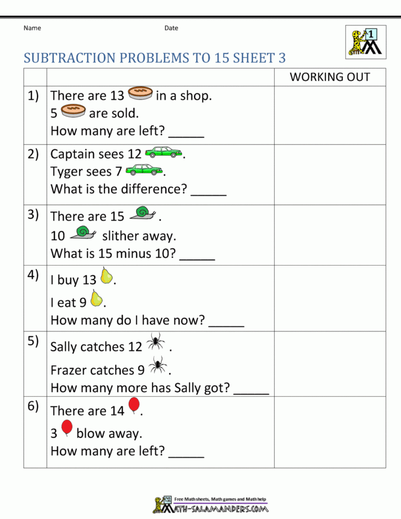 1st Grade Subtraction Word Problems