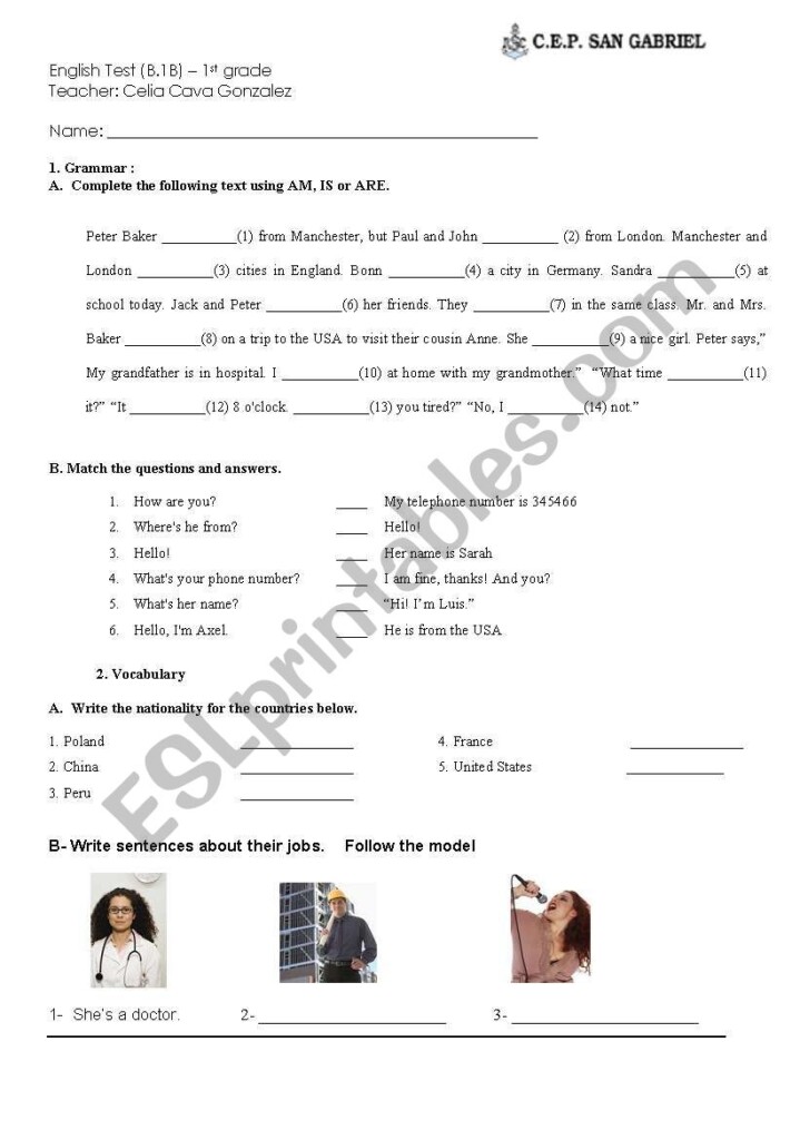 1st Grade Tests Printable
