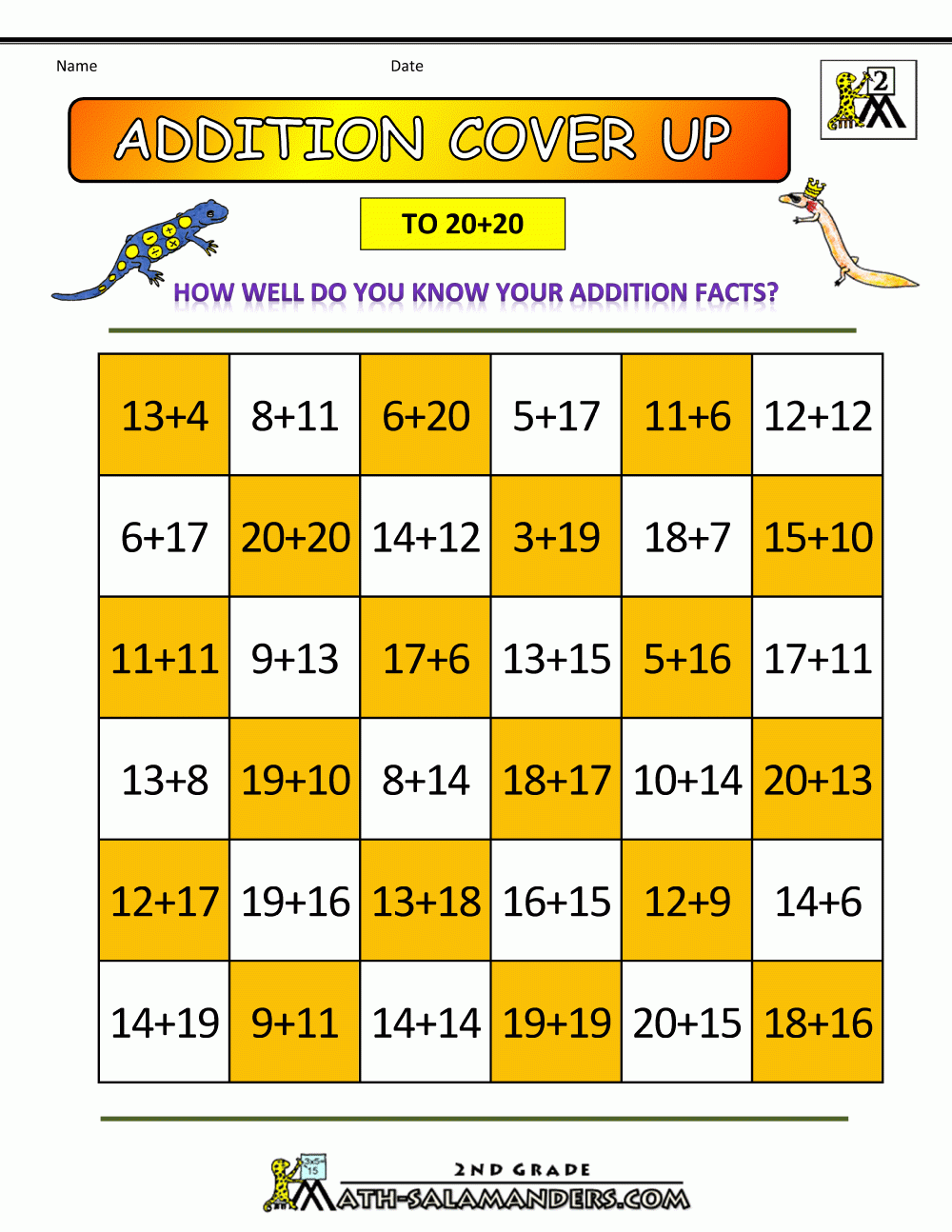 2nd Grade Addition Games Printable NewFreePrintable