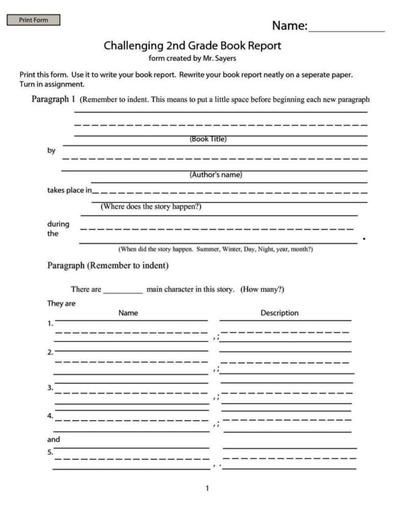 2Nd Grade Book Report Template SampleTemplatess SampleTemplatess