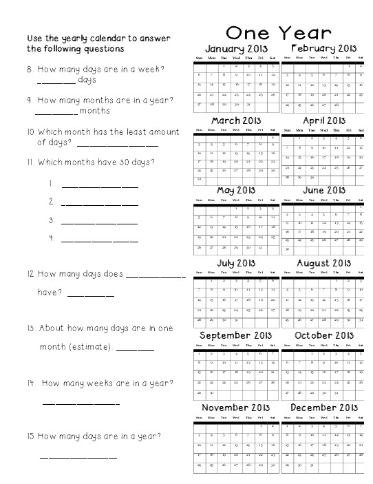 2nd Grade Calendar Worksheet