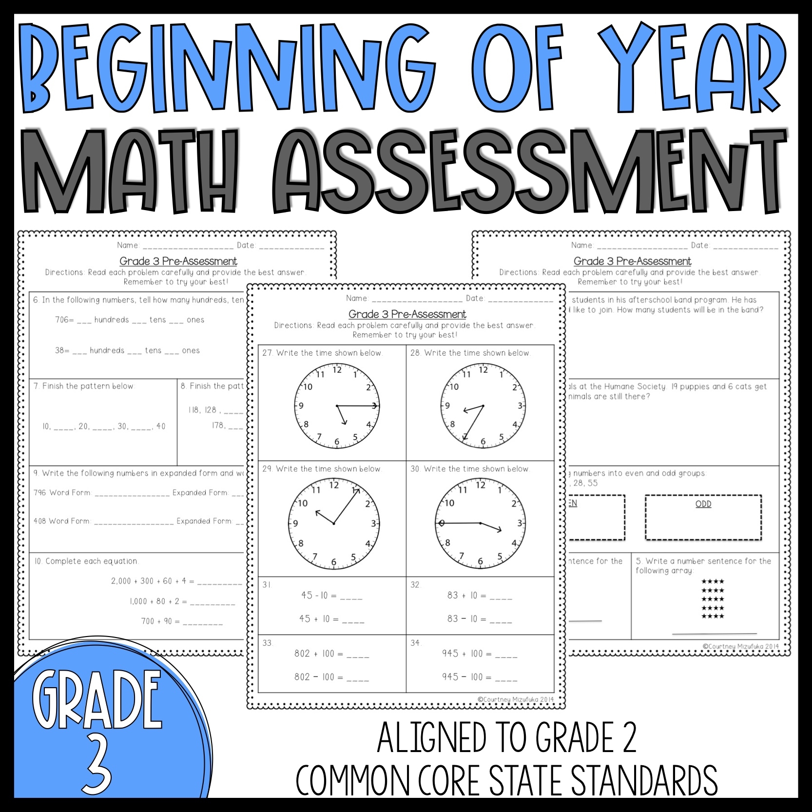3rd Grade Beginning Of Year Math Assessment Classful