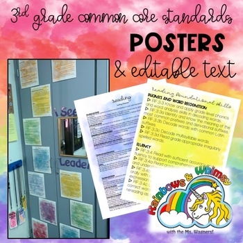3rd Grade Common Core Standards Printable Posters TpT