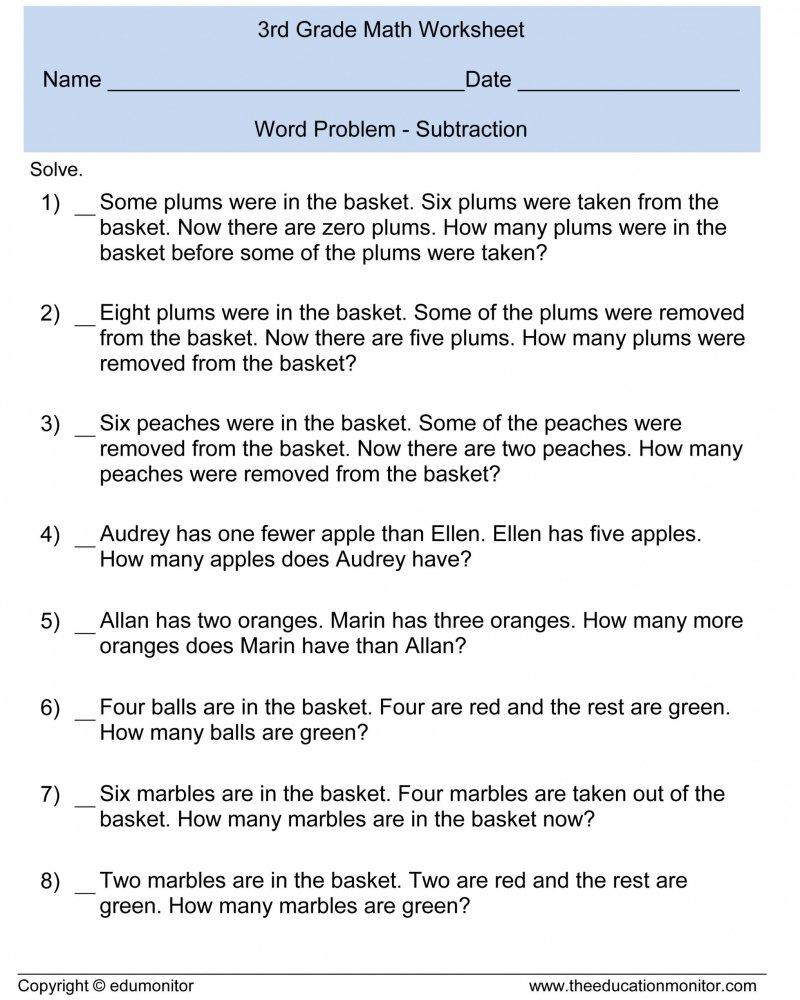 3rd Grade Math Problems Printable Worksheets Math Worksheets Printable