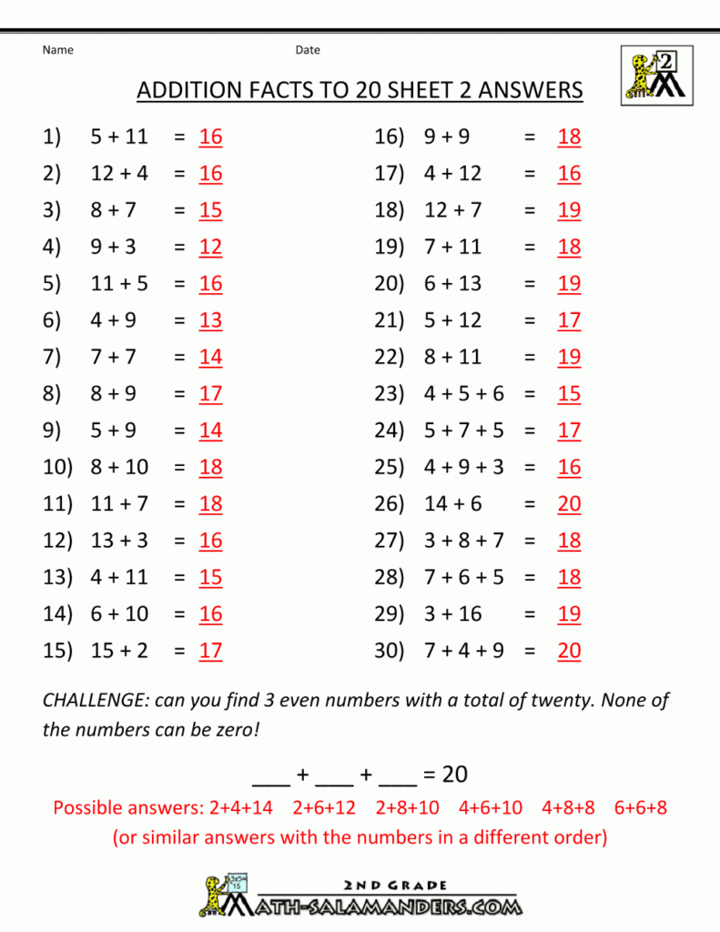 3rd Grade Math Worksheets With Answer Key