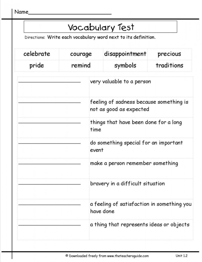 3rd Grade Vocabulary Worksheet Printable PDF Template