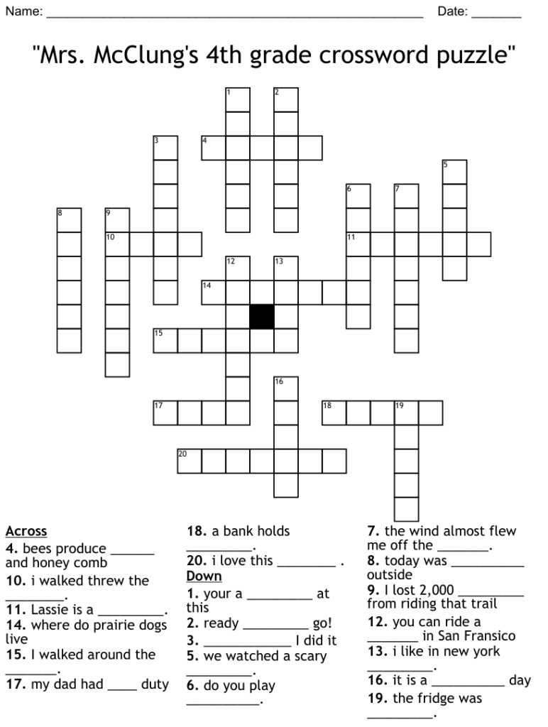4th Grade Crossword Puzzles Free Crossword Puzzles Printable
