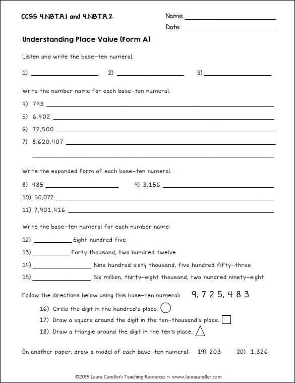 4th Grade Math Assessment Test Printable Maths For Kids