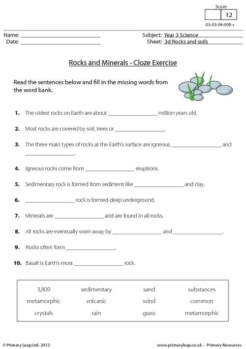 4th Grade Science Printable Worksheets Rocks And Minerals 