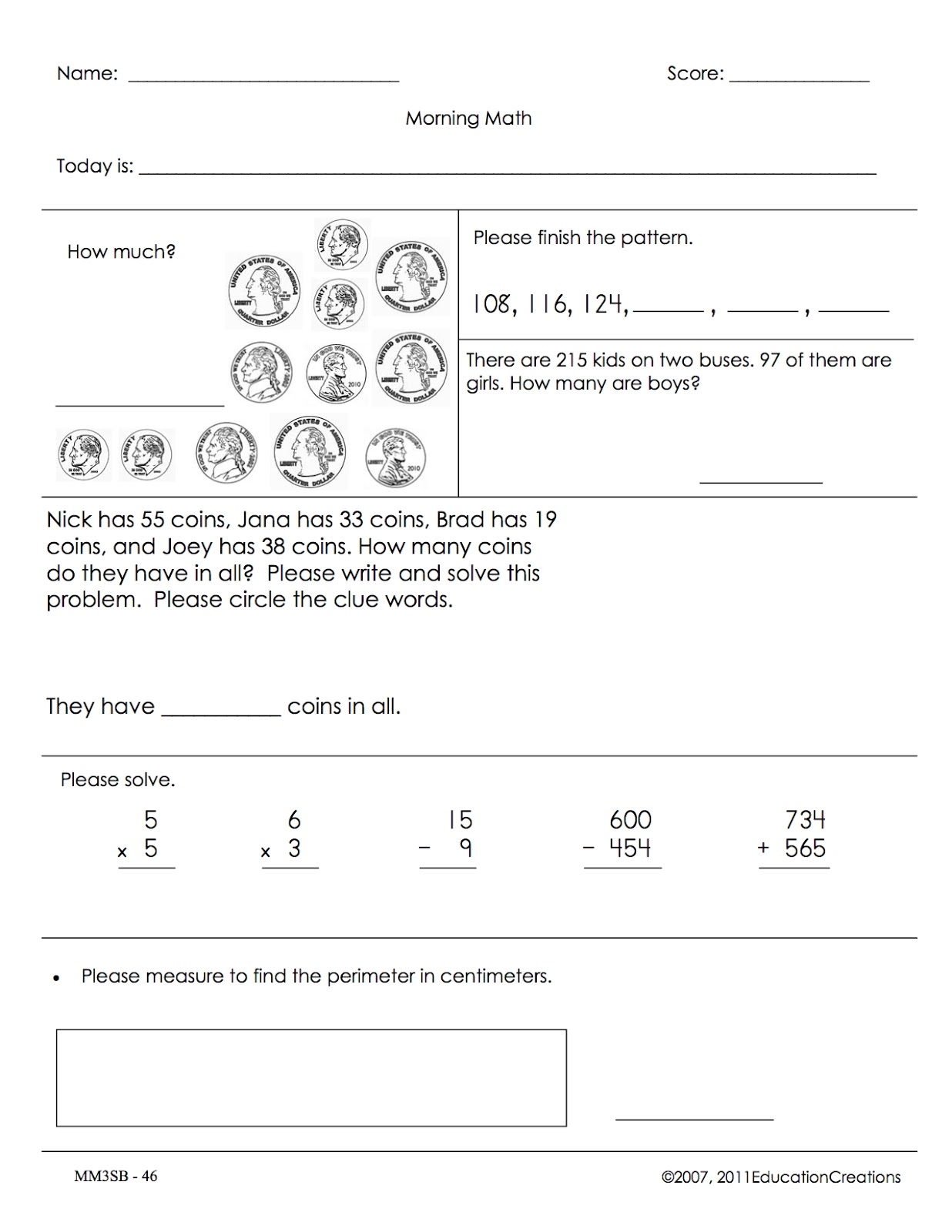 5th Grade Math Practice Test Printable