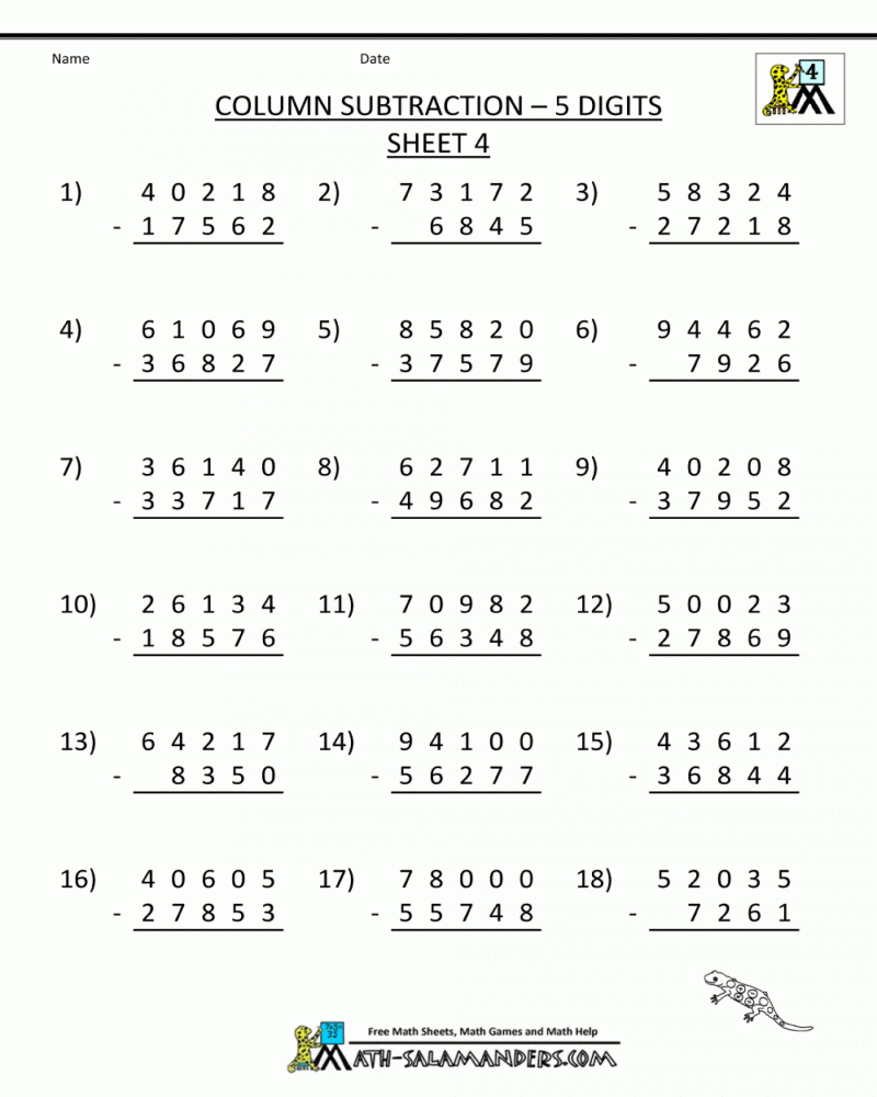 5Th Grade Math Printable Worksheets Photoade Practice Column Math 