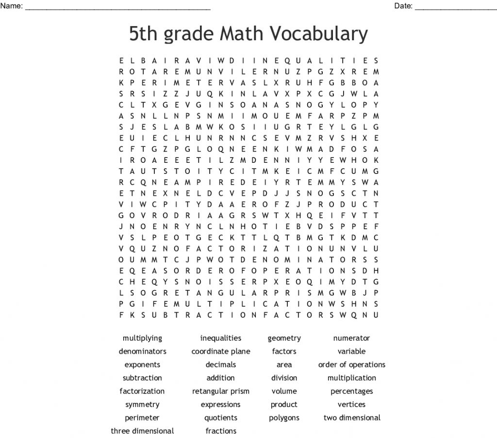 5Th Grade Math Vocabulary Word Search Wordmint Word Search Printable
