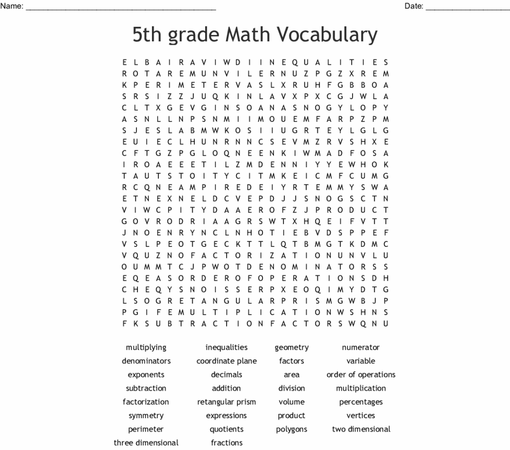5th Grade Word Search Printable Worksheets Word Search Printable