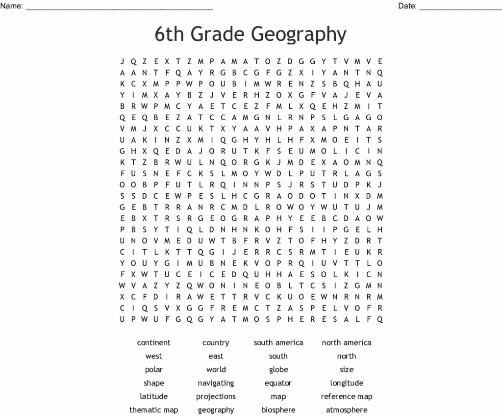 6th Grade Word Search Printable Printable Word Search