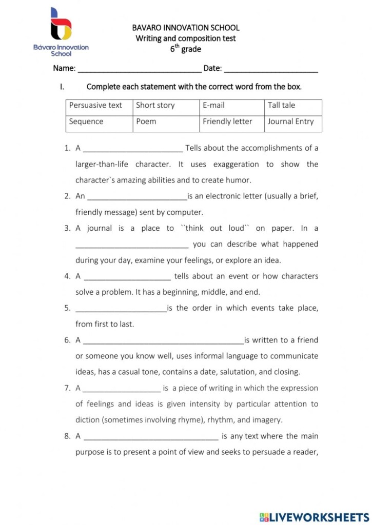 6th Grade Writing Worksheets Printable Worksheets