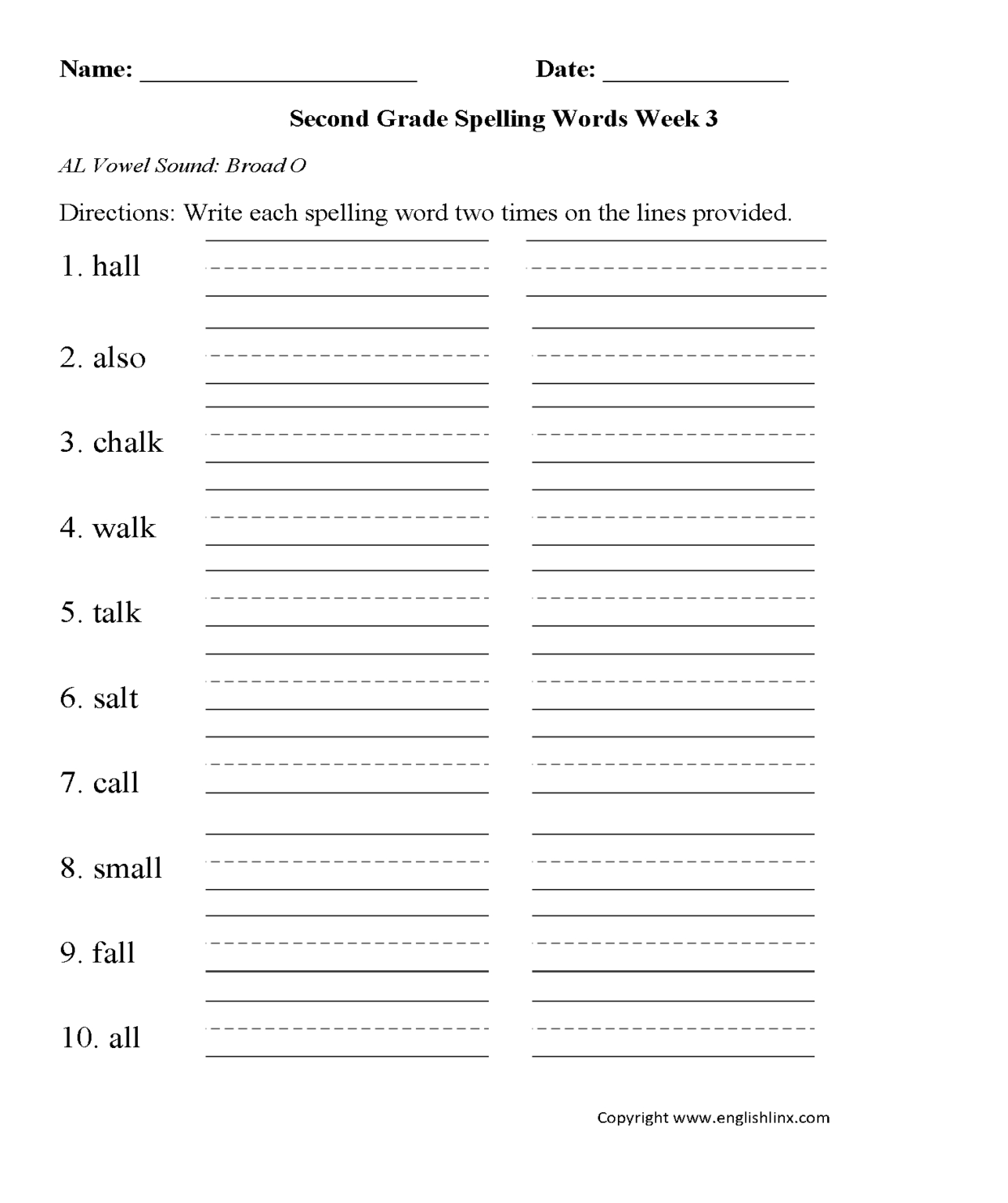 1St Grade Spelling Words Printable Worksheets - smartteachpages.com
