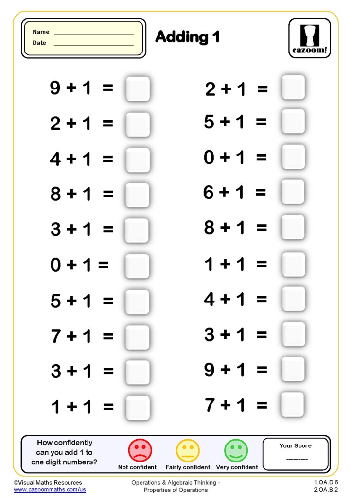 Adding 1 Drills Worksheet 20 Questions Grade 1 PDF Addition 