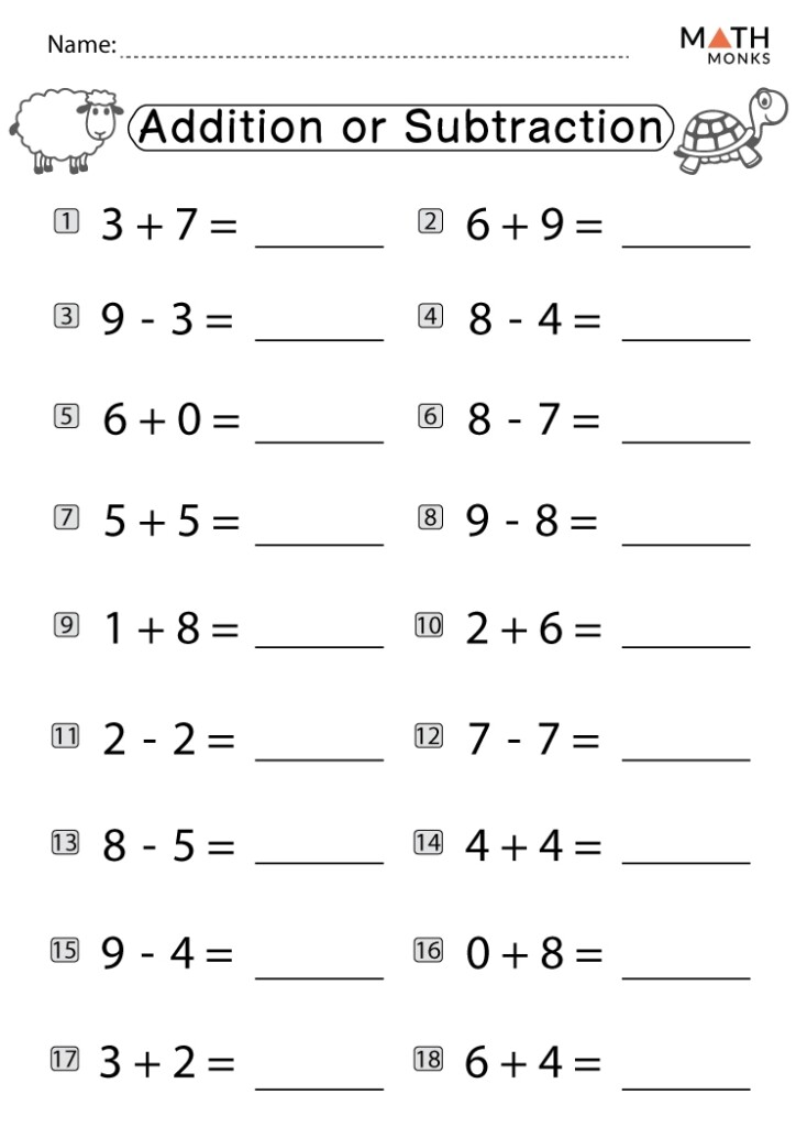 Addition And Subtraction Worksheets For Grade 1 Pdf 
