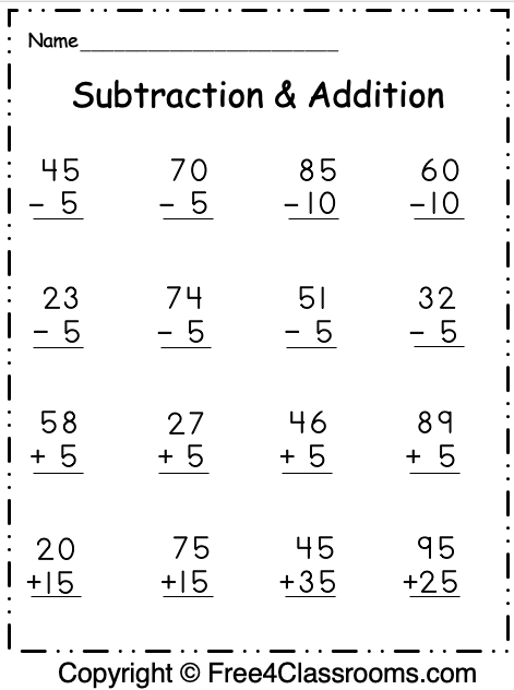 Addition Subtraction Worksheets 1st Grade Worksheets Master