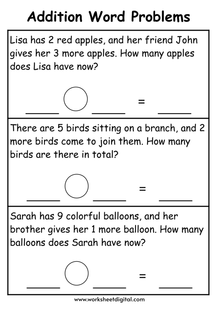 Addition Word Problems Worksheet For 1st Grade Free Printable 