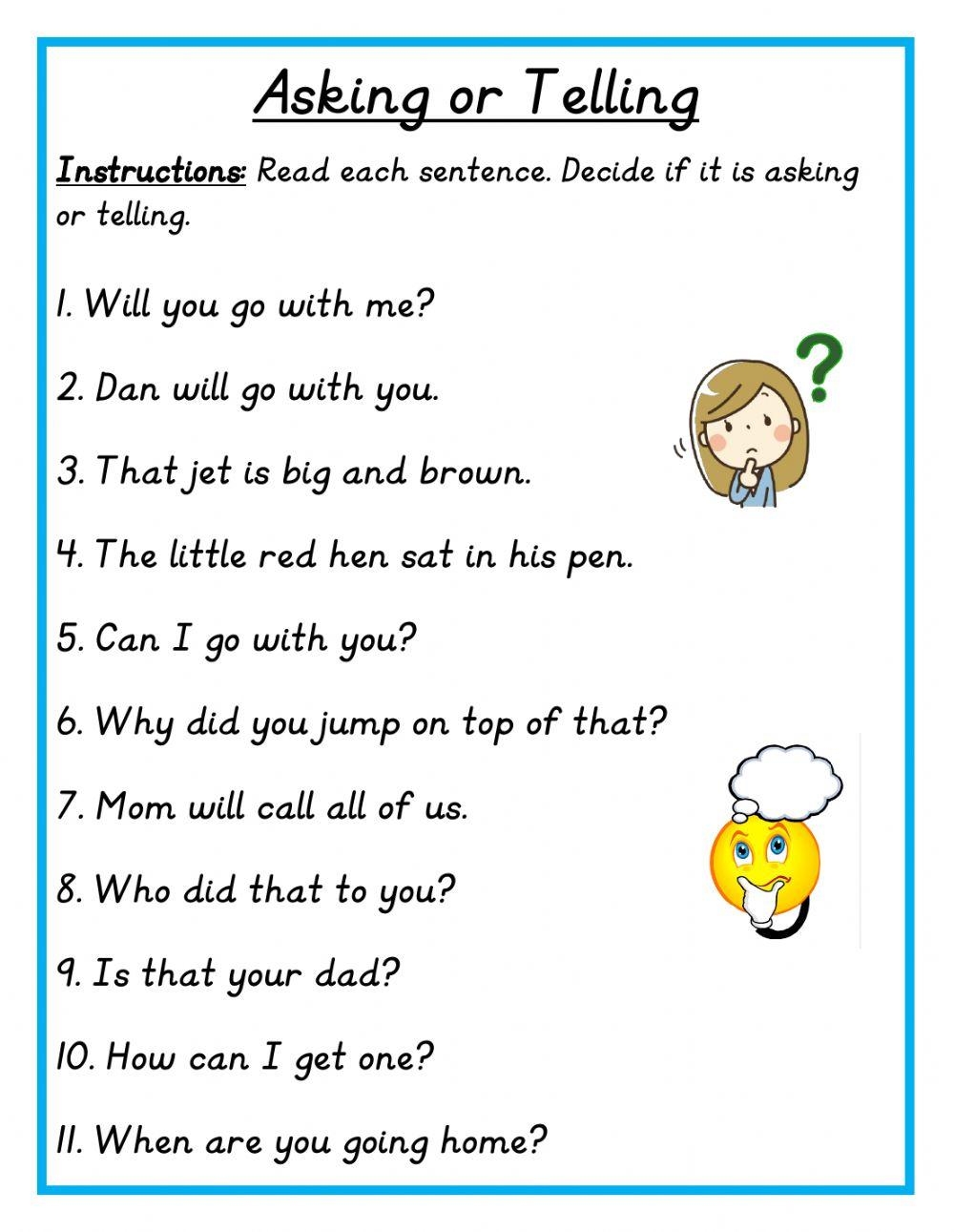 Asking Or Telling By Denise Ninja Plans Worksheets Library