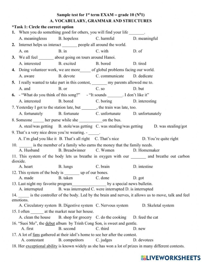 Beka 10th Grade English Test 1 Store Www ebbefosfonden dk 