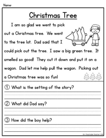 Christmas Reading Comprehension Worksheets