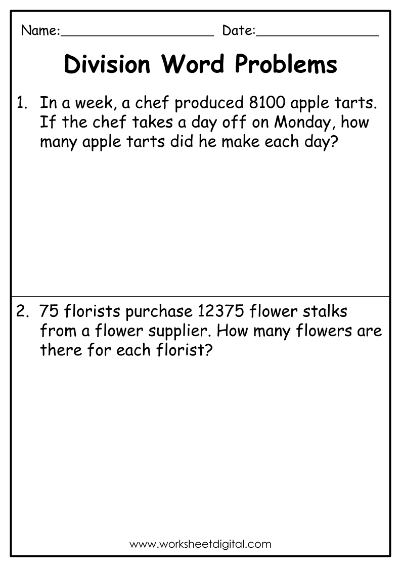 Division Word Problems Grade 4 Worksheet Digital Worksheets Library