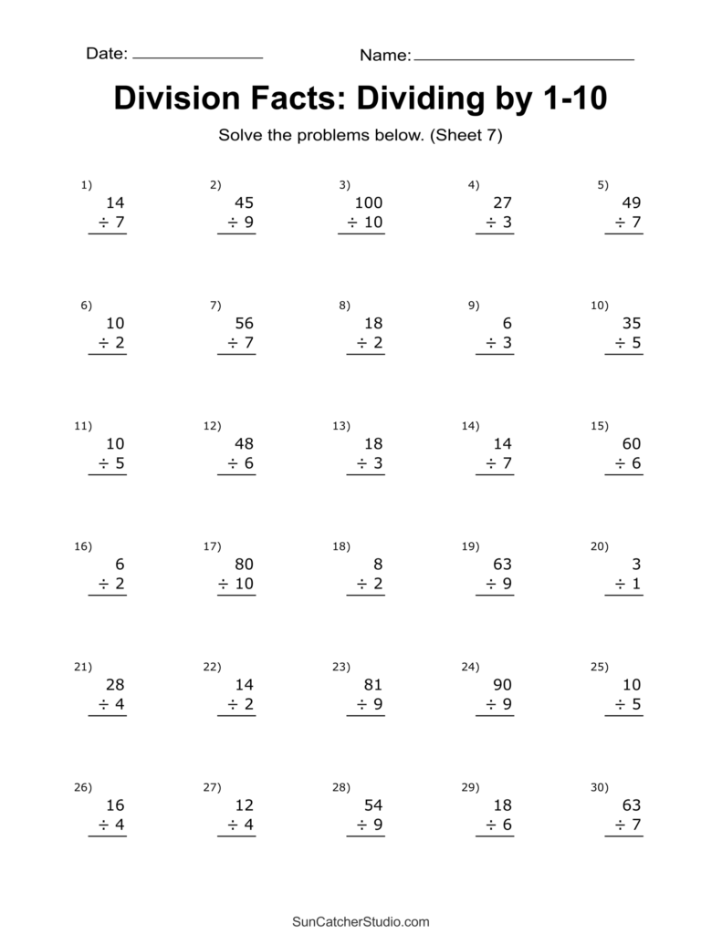 Division Worksheets Problems Free Printable Math Drills Free 