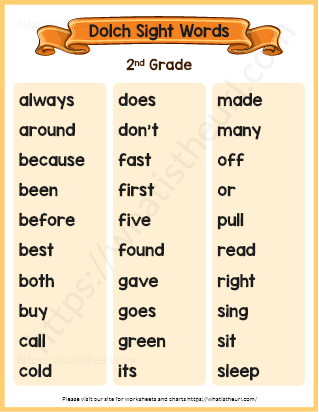 Dolch Sight Words Grade 2 Your Home Teacher