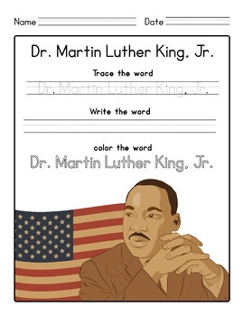 Dr Martin Luther King Jr For 1st Grade MLK Day Vocabulary Tracing 