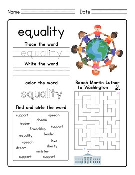Dr Martin Luther King Jr For 1st Grade MLK Day Vocabulary Tracing 