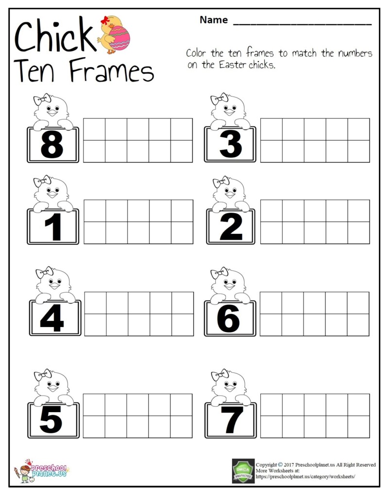 Easter Chick Ten Frames Worksheet Preschoolplanet Worksheets Library