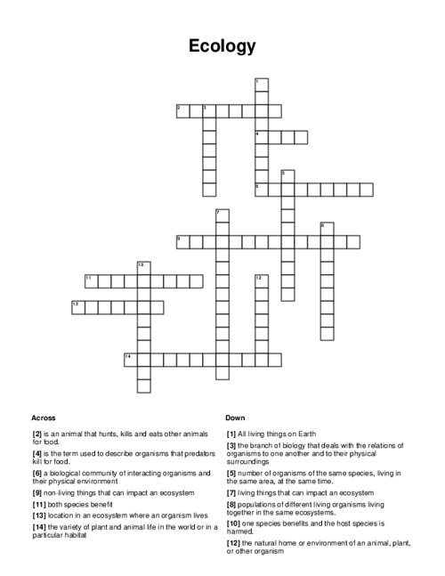 Ecology Crossword Puzzle