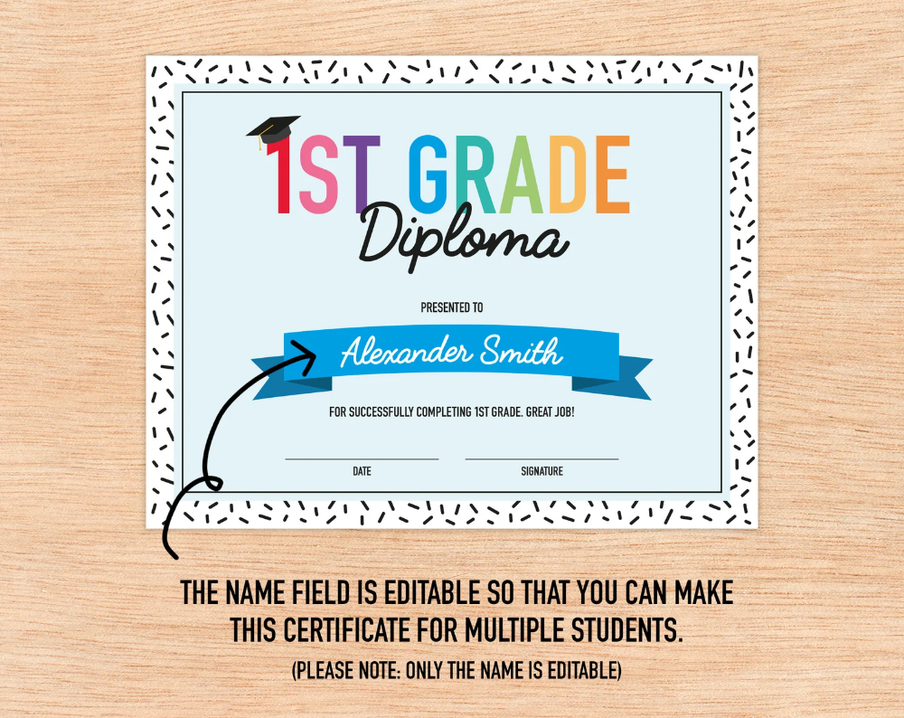 Editable 1st Grade Diploma Printable Certificate For Class Etsy UK