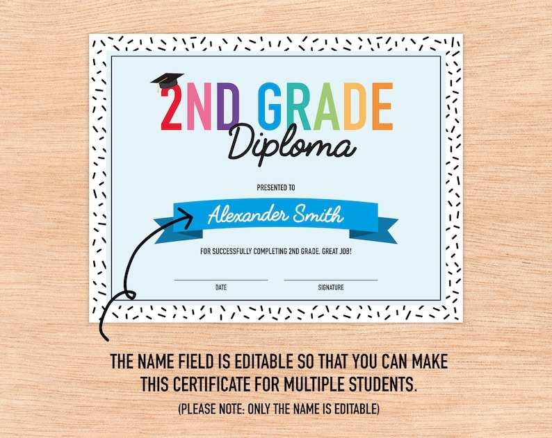Editable 2nd Grade Diploma Printable Certificate For Class End Of 