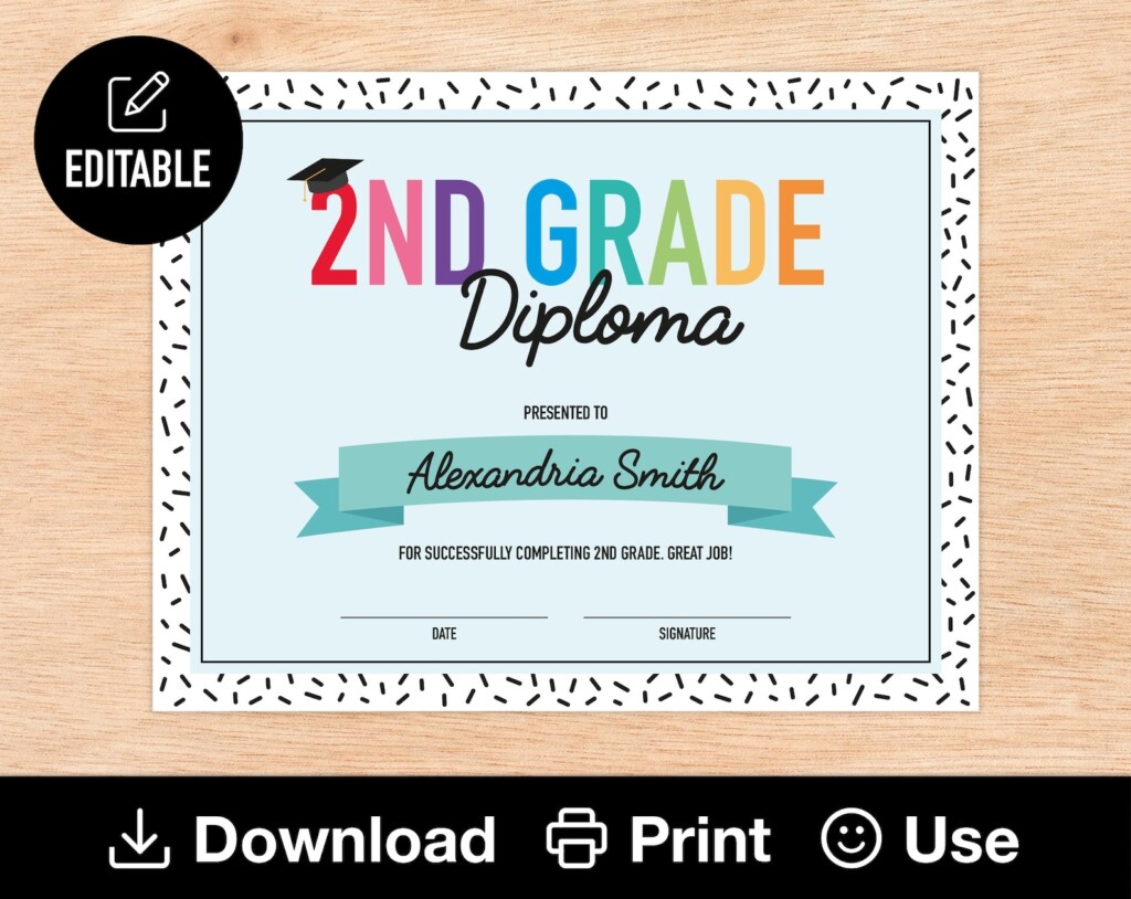 Editable 2nd Grade Diploma Printable Certificate For Class End Of 