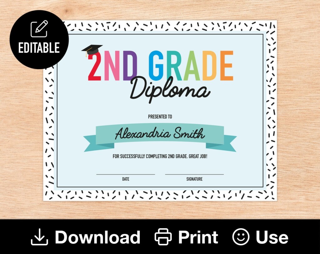 Editable 2nd Grade Diploma Printable Certificate For Class End Of 