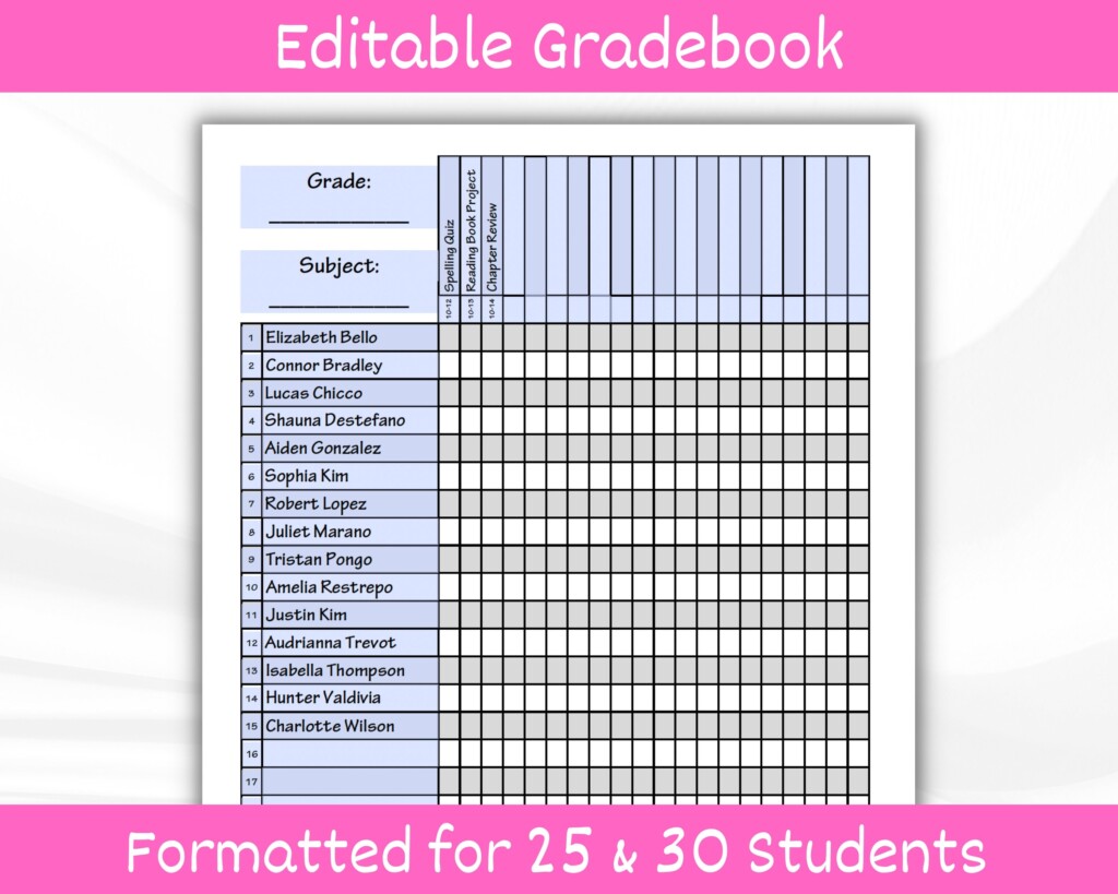 Editable Teacher Gradebook Printable Teacher Planner Grade Tracker 